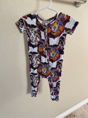 White One-Piece Footie with Colorful Lion Print